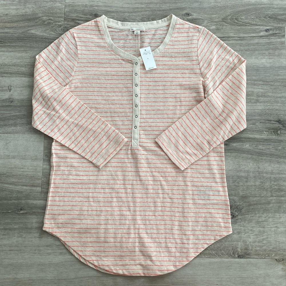 Gap Henley oatmeal/orange-coralish stripes/size S NWT